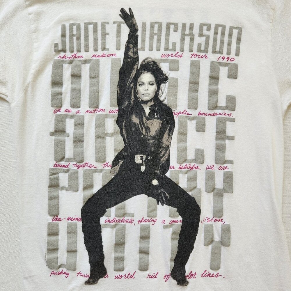 RARE Janet Jackson Rhythm Nation 1990 World Tour Vintage Tee Screen Stars Band - Picture 4 of 13